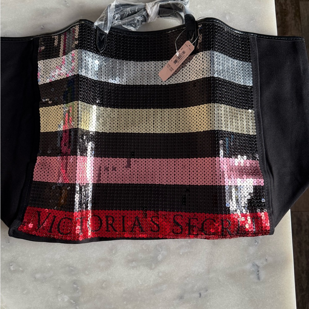 Victoria’s Secret Black Multi Color Sequin Tote Bag